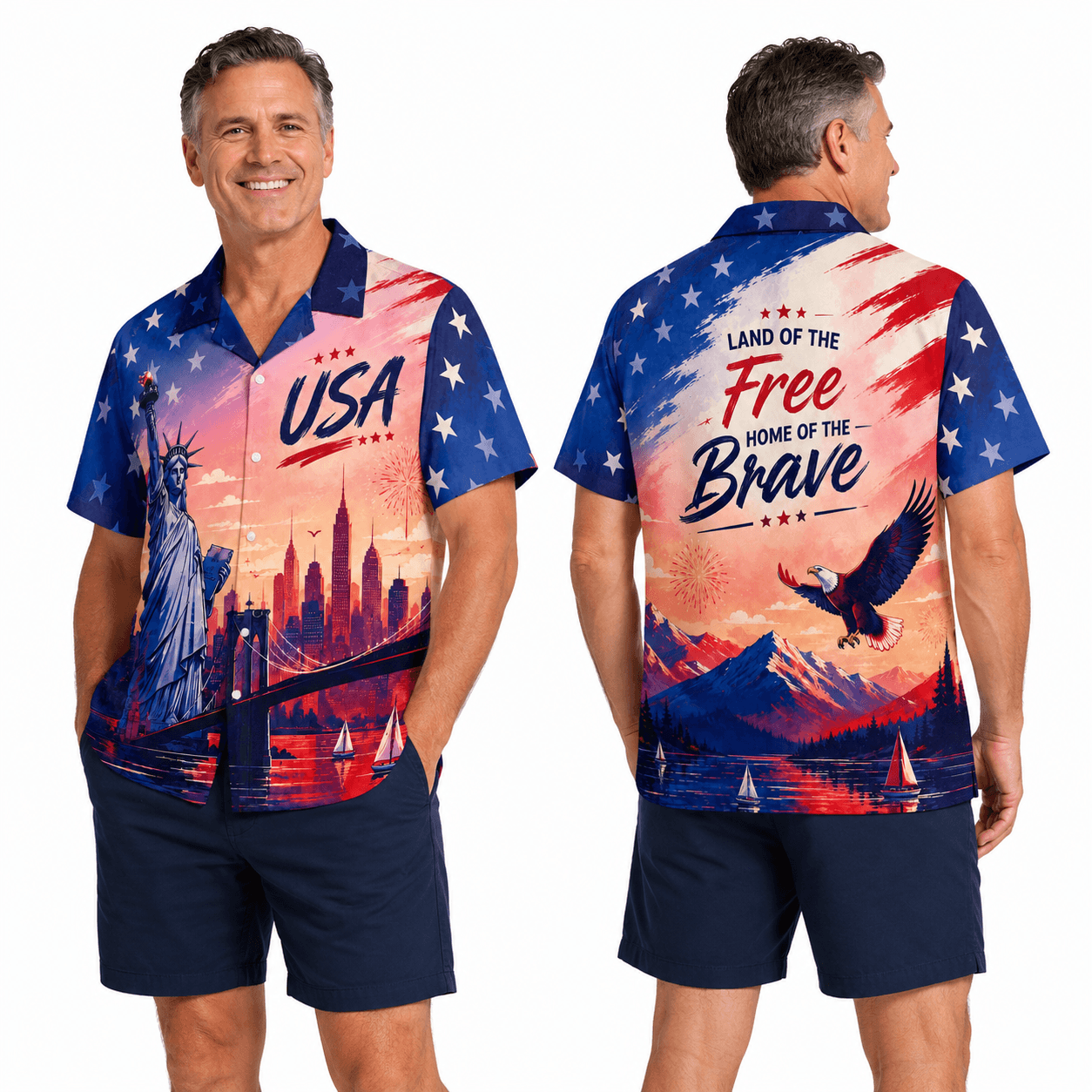 Patriotic Hawaiian Shirt - USA Sunset Aloha Shirt