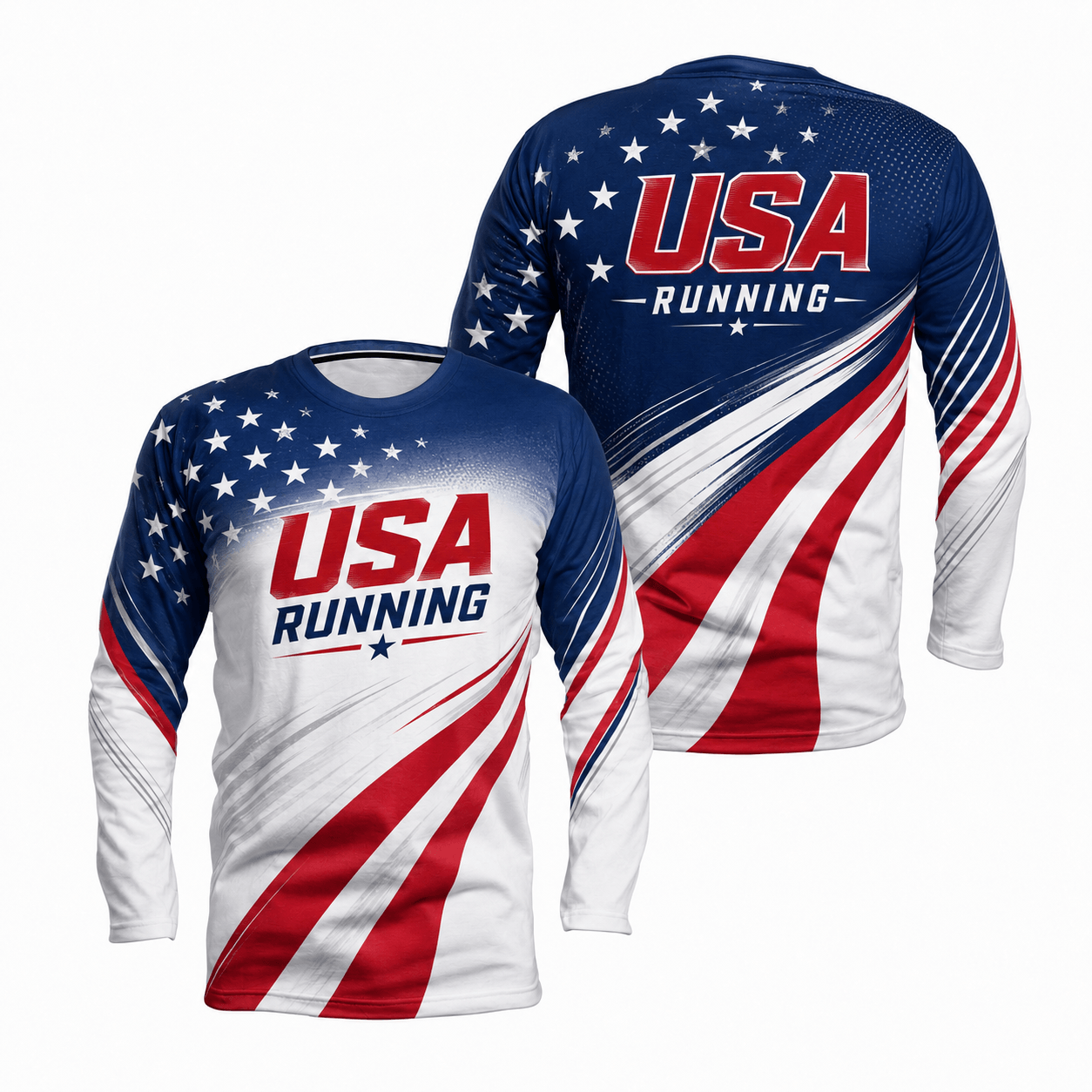 Patriotic Running Long Sleeve Shirt USA Flag Running Top for Men and Women