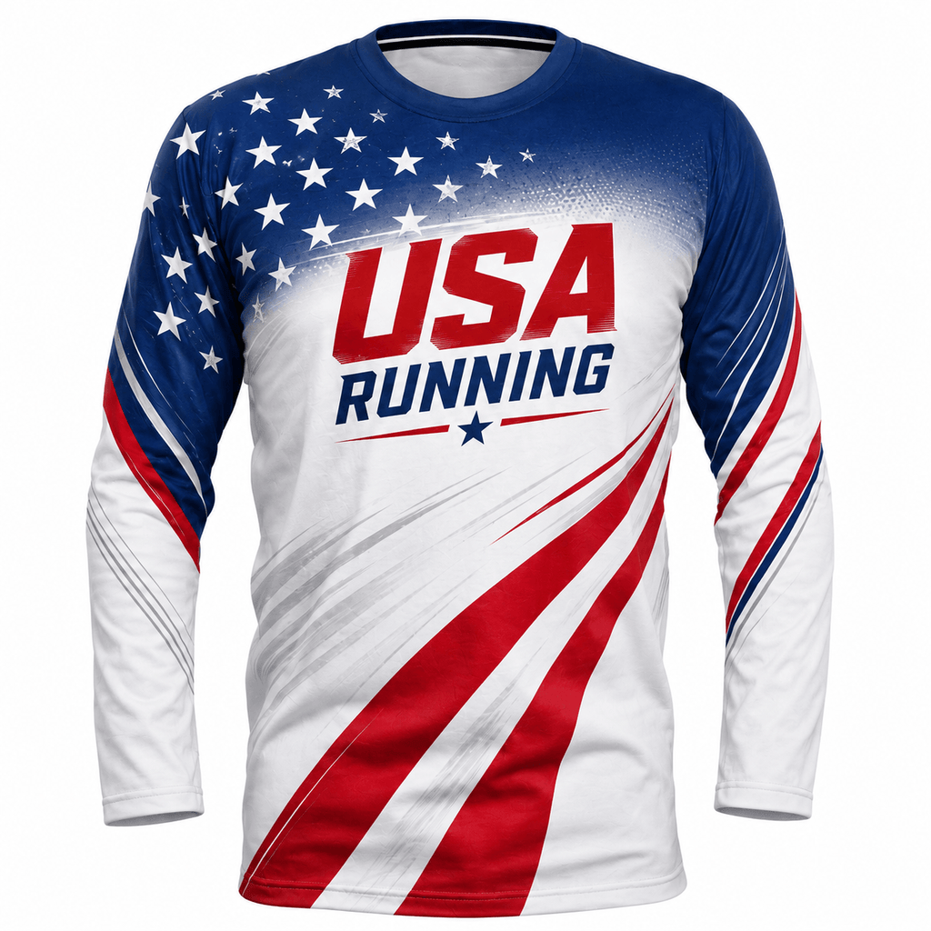 Patriotic Running Long Sleeve Shirt USA Flag Running Top for Men and Women