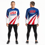 Patriotic Running Long Sleeve Shirt USA Flag Running Top for Men and Women