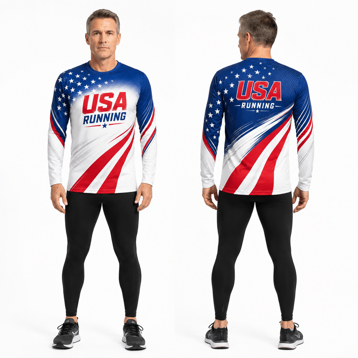 Patriotic Running Long Sleeve Shirt USA Flag Running Top for Men and Women