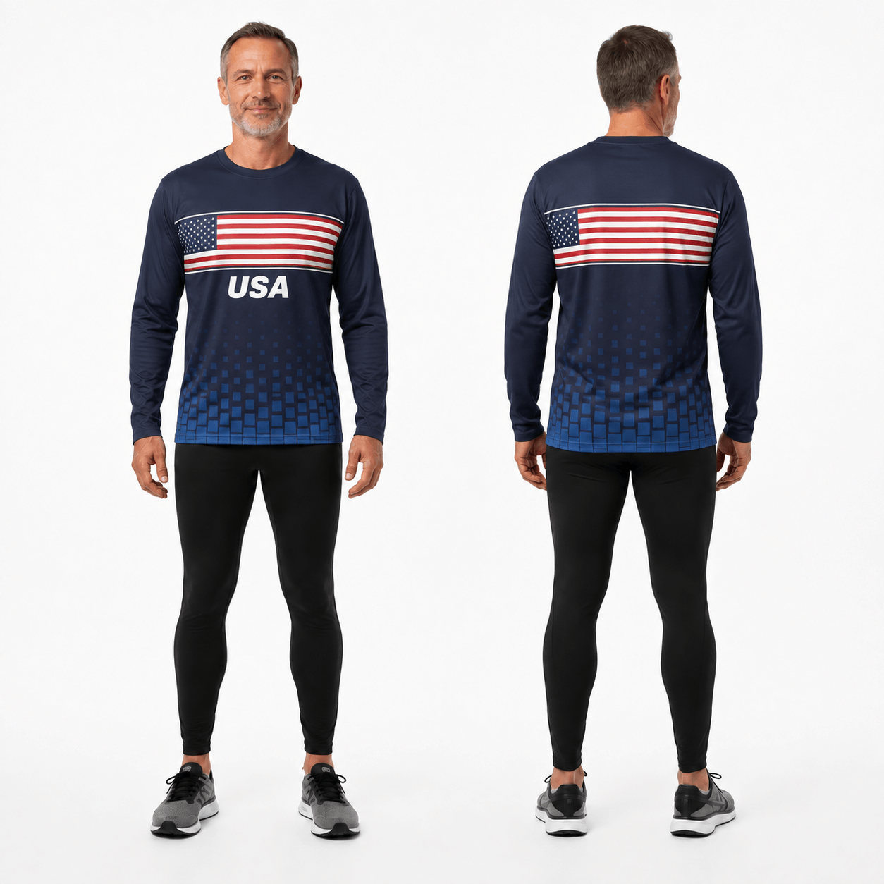 Patriotic Running Long Sleeve Shirt USA Long Sleeve Running Top