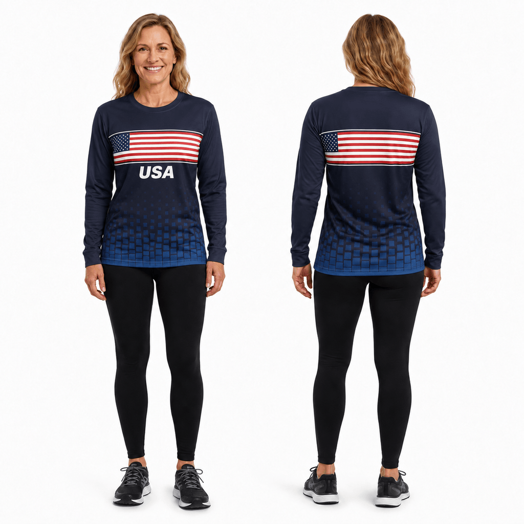 Patriotic Running Long Sleeve Shirt USA Long Sleeve Running Top