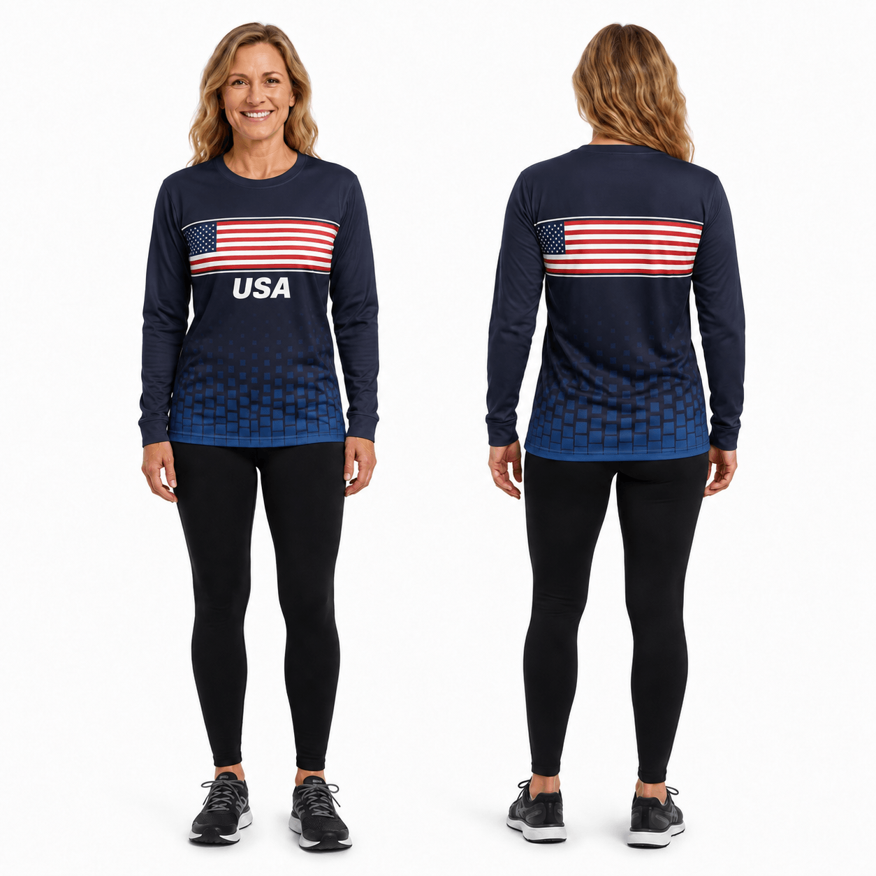 Patriotic Running Long Sleeve Shirt USA Long Sleeve Running Top