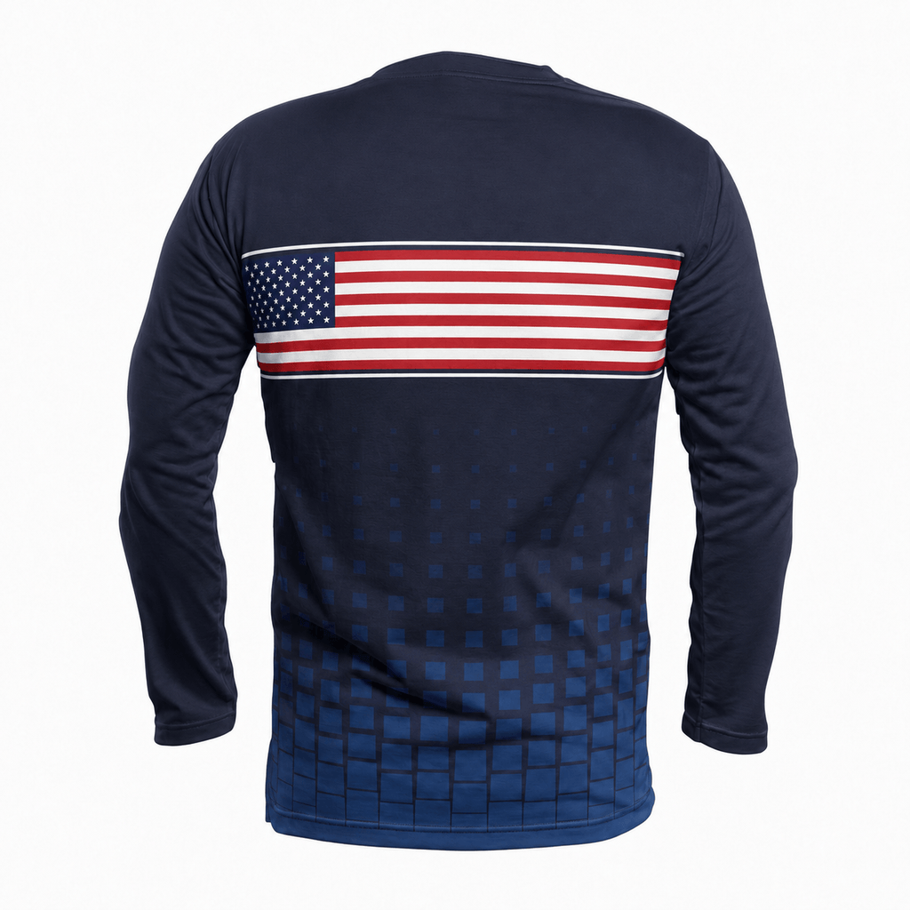 Patriotic Running Long Sleeve Shirt USA Long Sleeve Running Top