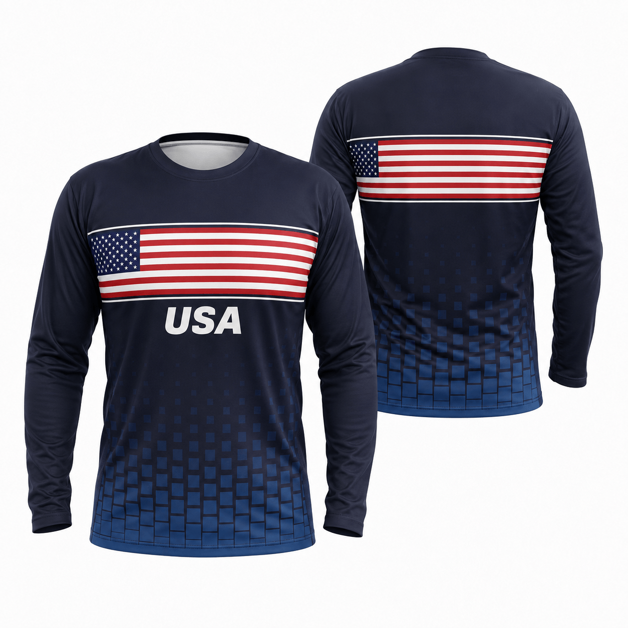 Patriotic Running Long Sleeve Shirt USA Long Sleeve Running Top