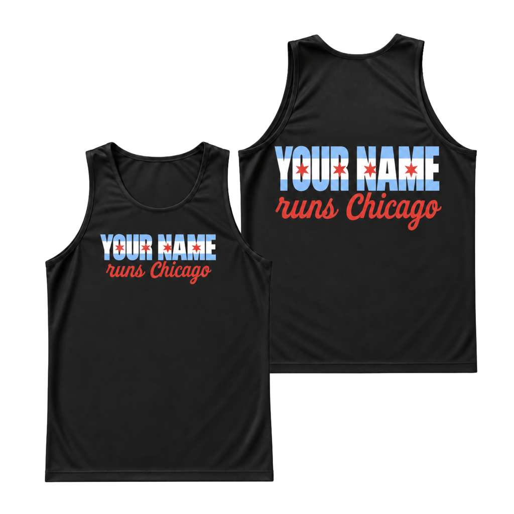 Personalized Chicago Running Tank Top Custom Name Runs Chicago Running Singlet for Men and Women