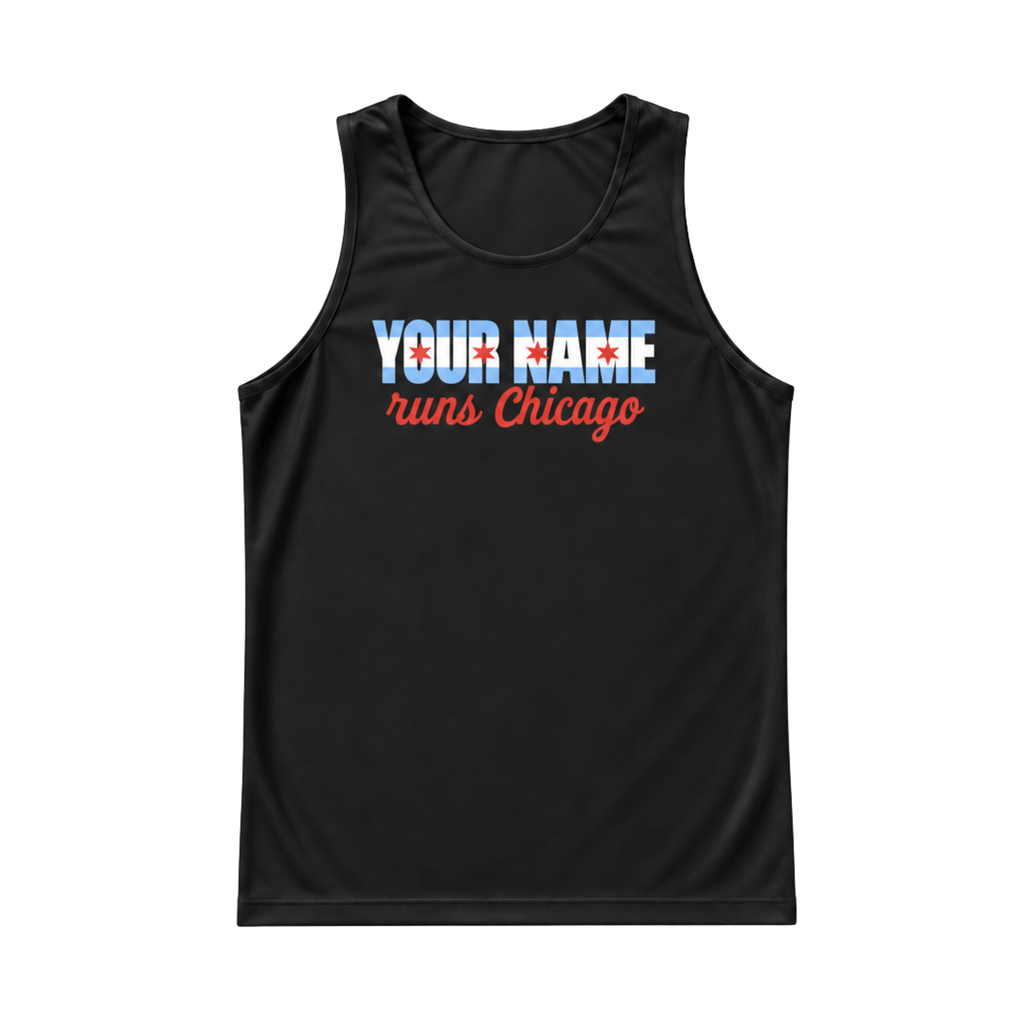 Personalized Chicago Running Tank Top Custom Name Runs Chicago Running Singlet for Men and Women