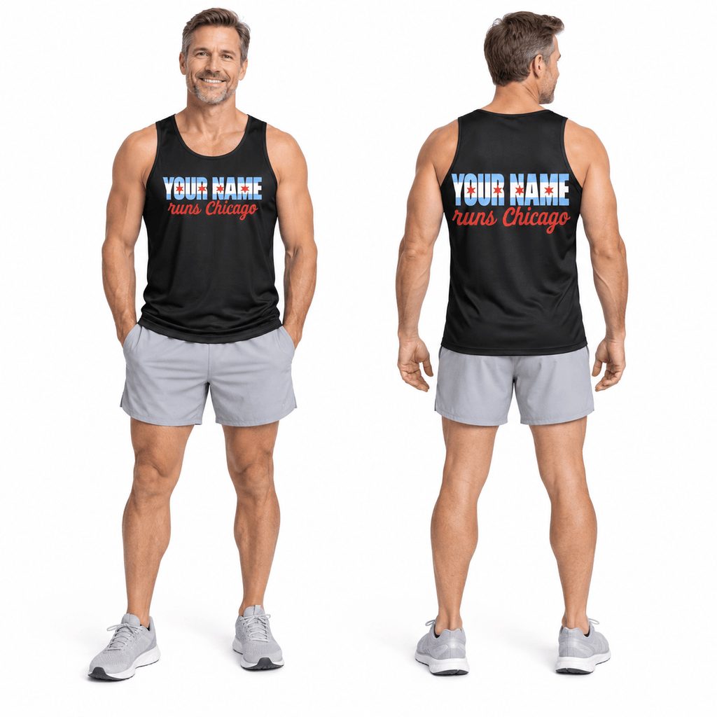 Personalized Chicago Running Tank Top Custom Name Runs Chicago Running Singlet for Men and Women