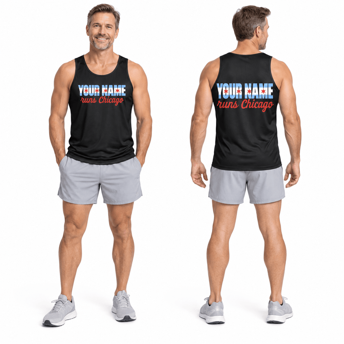 Personalized Chicago Running Tank Top Custom Name Runs Chicago Running Singlet for Men and Women