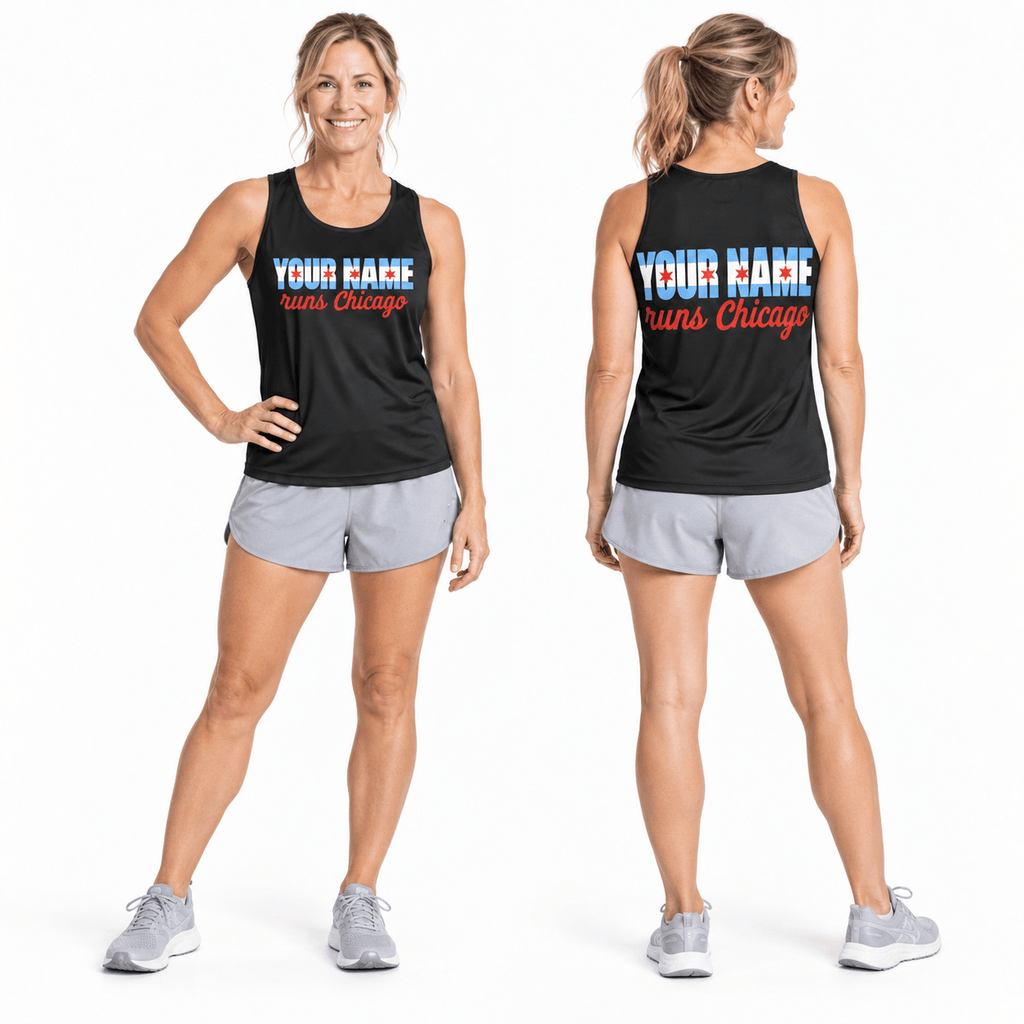 Personalized Chicago Running Tank Top Custom Name Runs Chicago Running Singlet for Men and Women