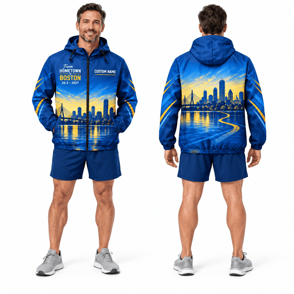 Personalized Hometown to Boston 26.2 Running Windbreaker Jacket