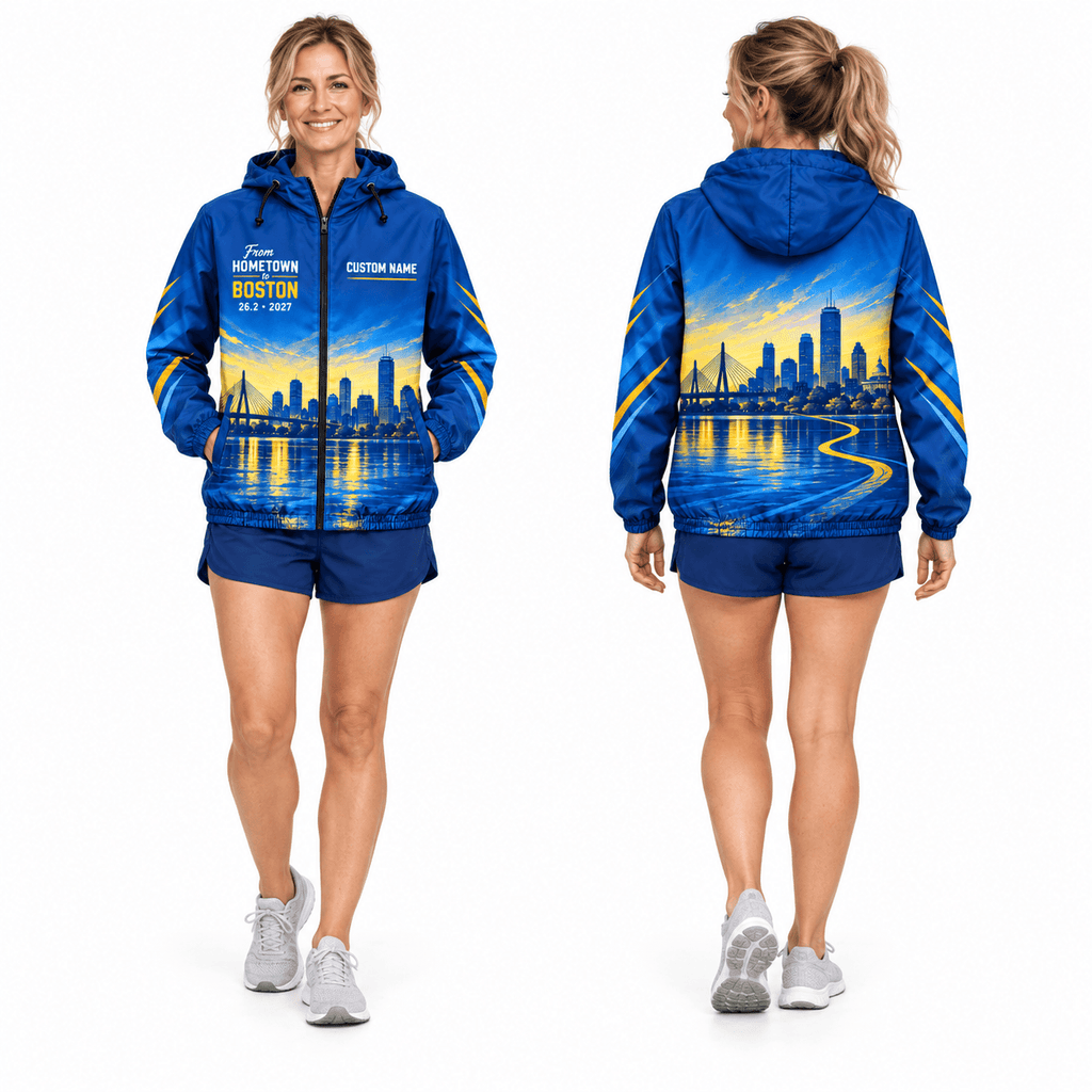 Personalized Hometown to Boston 26.2 Running Windbreaker Jacket
