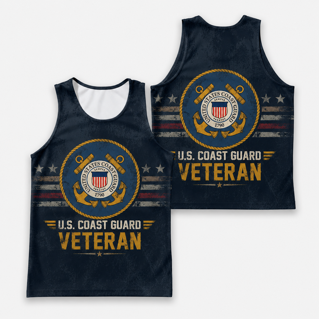 Veteran Running Tank Top - US Coast Guard Veteran V3 Tech Singlet