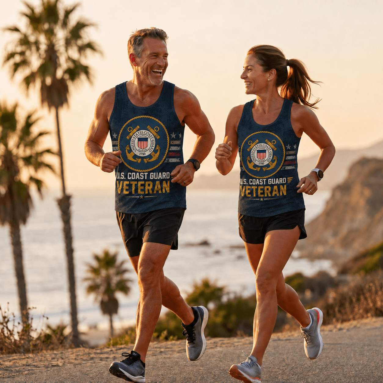 Veteran Running Tank Top - US Coast Guard Veteran V3 Tech Singlet