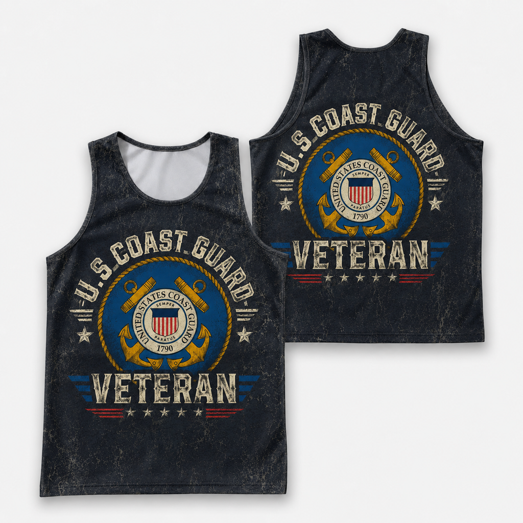 Veteran Running Tank Top - US Coast Guard Veteran V2 Tech Singlet