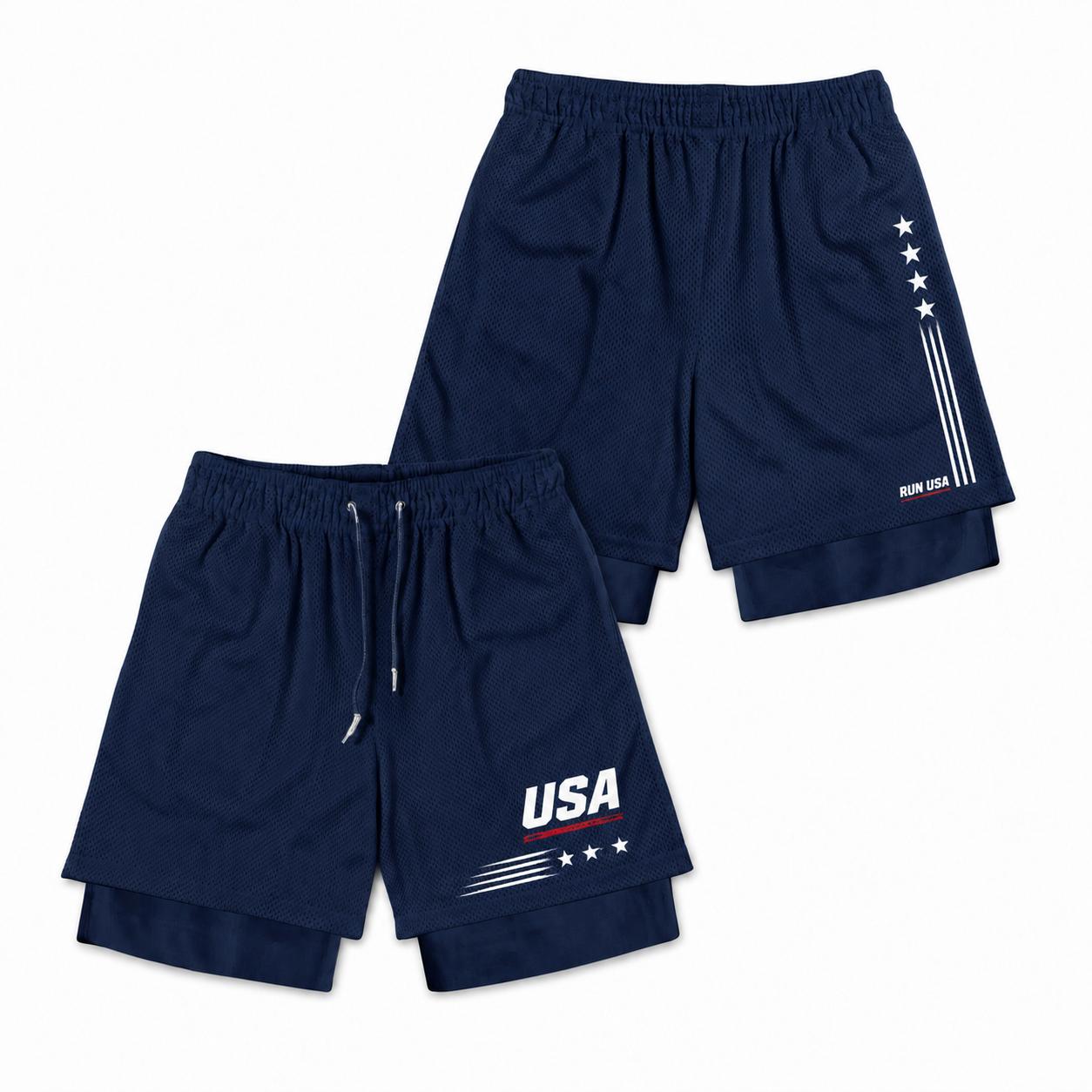 USA Patriotic 2-Layered Tech Running Shorts