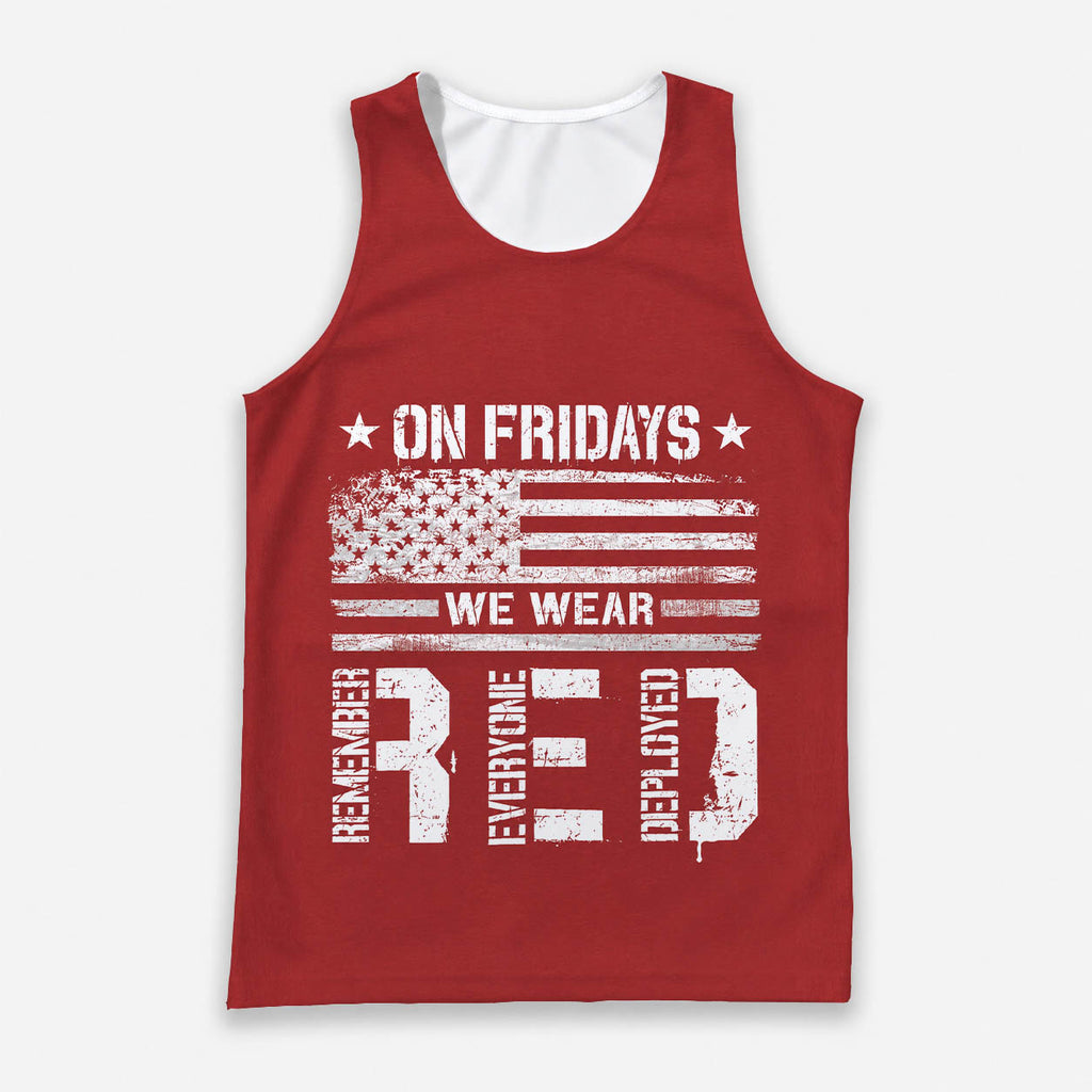 Military Supportive  Running Tank Top On Friday We Wear Red American Flag Tech Singlet
